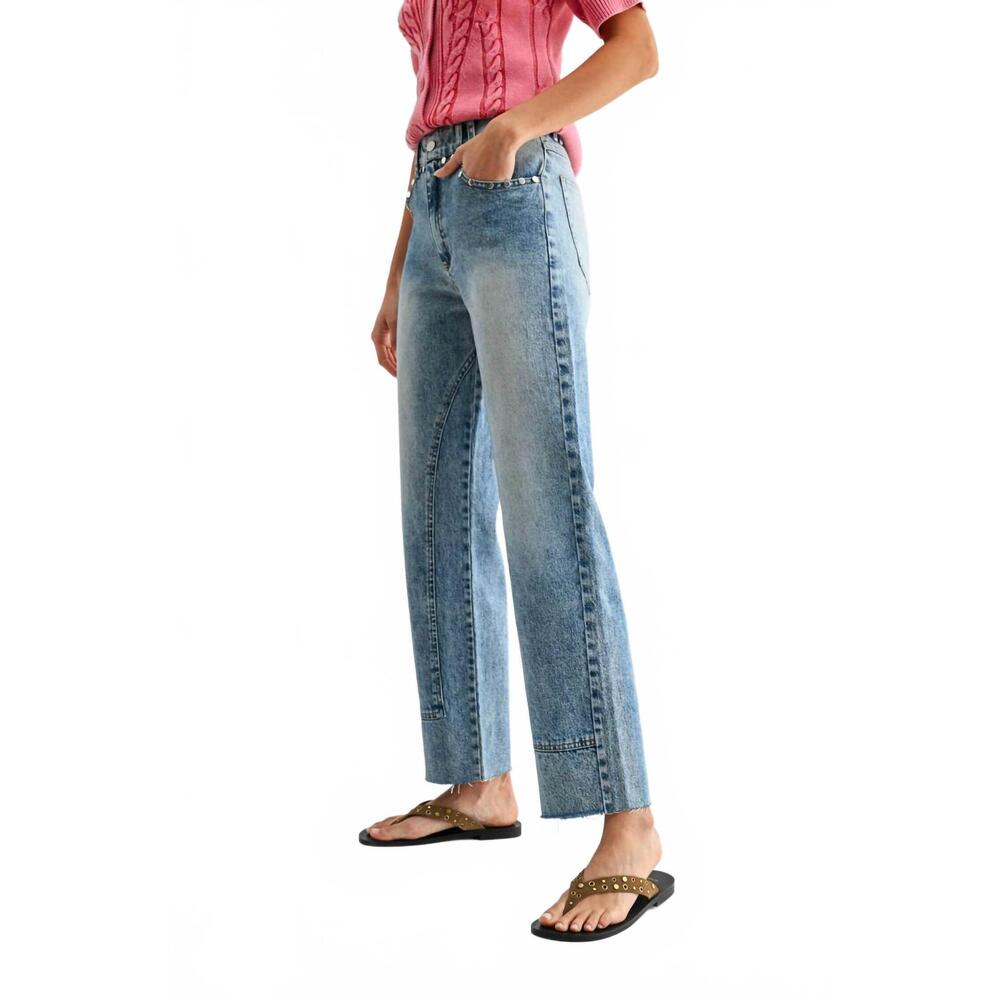 NEW CAMELLIA studded high-waist straight-leg jeans in med washed - Picture 3 of 6